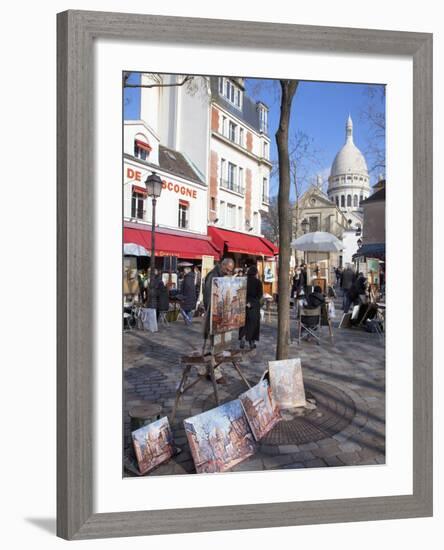 Paintings for Sale in the Place Du Tertre with Sacre Coeur Basilica in Distance, Montmartre, Paris,-Martin Child-Framed Photographic Print