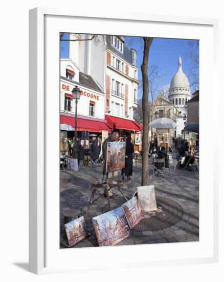 Paintings for Sale in the Place Du Tertre with Sacre Coeur Basilica in Distance, Montmartre, Paris,-Martin Child-Framed Photographic Print