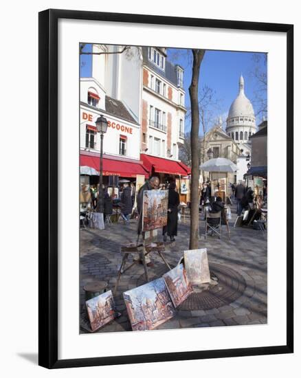 Paintings for Sale in the Place Du Tertre with Sacre Coeur Basilica in Distance, Montmartre, Paris,-Martin Child-Framed Photographic Print