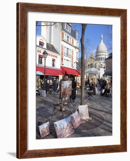 Paintings for Sale in the Place Du Tertre with Sacre Coeur Basilica in Distance, Montmartre, Paris,-Martin Child-Framed Photographic Print