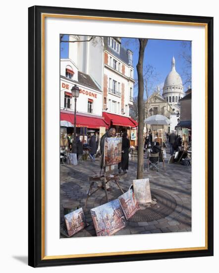 Paintings for Sale in the Place Du Tertre with Sacre Coeur Basilica in Distance, Montmartre, Paris,-Martin Child-Framed Photographic Print