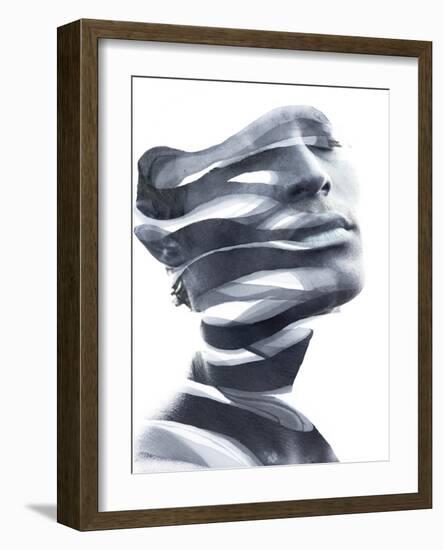 Paintography. Double Exposure Portrait of an Attractive Man's Face Combined with Hand Drawn Ink Pai-LUMEZIA-Framed Photographic Print