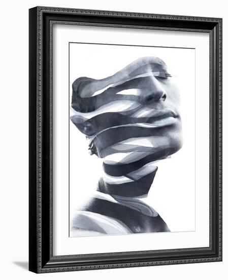 Paintography. Double Exposure Portrait of an Attractive Man's Face Combined with Hand Drawn Ink Pai-LUMEZIA-Framed Photographic Print