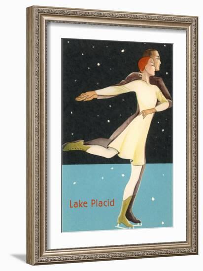 Pair Ice Skating in Lake Placid, New York-null-Framed Art Print