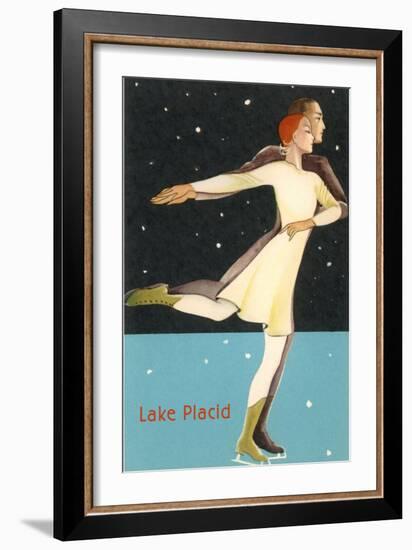 Pair Ice Skating in Lake Placid, New York-null-Framed Art Print