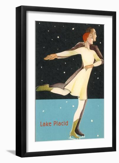 Pair Ice Skating in Lake Placid, New York-null-Framed Art Print