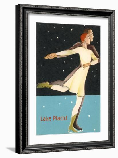 Pair Ice Skating in Lake Placid, New York-null-Framed Art Print