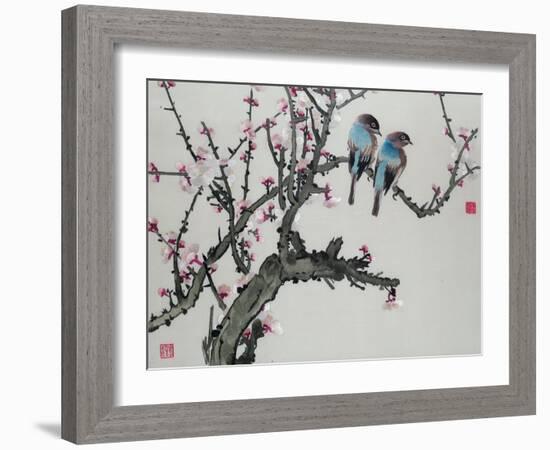 Pair of Birds on a Cherry Branch, Hunan Region, Republic Period-null-Framed Giclee Print