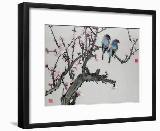 Pair of Birds on a Cherry Branch, Hunan Region, Republic Period-null-Framed Giclee Print