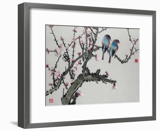 Pair of Birds on a Cherry Branch, Hunan Region, Republic Period-null-Framed Giclee Print