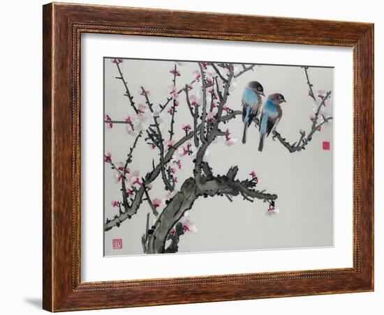 Pair of Birds on a Cherry Branch, Hunan Region, Republic Period--Framed Giclee Print