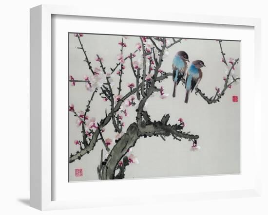 Pair of Birds on a Cherry Branch, Hunan Region, Republic Period-null-Framed Giclee Print