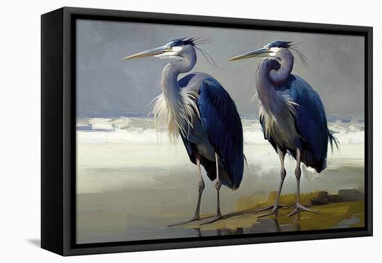 Pair of Blue Herons-Vivienne Dupont-Framed Stretched Canvas