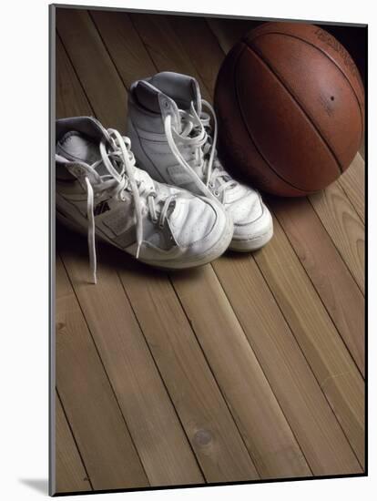 Pair of Boots with a Basketball-null-Mounted Photographic Print