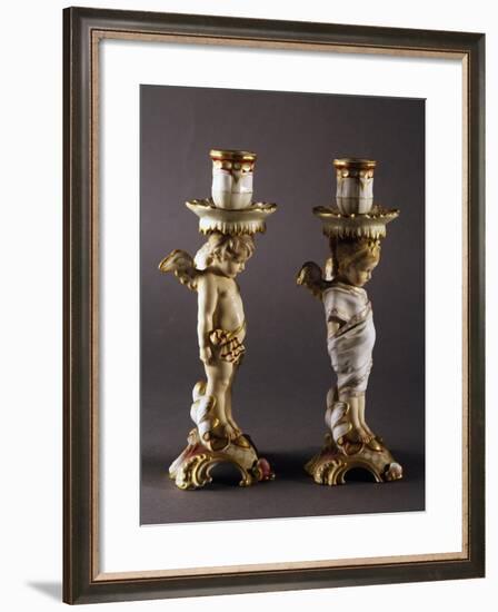 Pair of Candlesticks, 1870-1875, Porcelain, Meissen Manufacture, Saxony, Germany-null-Framed Giclee Print