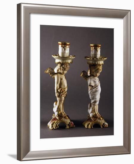 Pair of Candlesticks, 1870-1875, Porcelain, Meissen Manufacture, Saxony, Germany-null-Framed Giclee Print