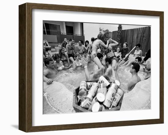 Pair of Couples "Chicken Fighting" in a Crowded Jacuzzi Pool During a Beer Fueled Party-Arthur Schatz-Framed Photographic Print