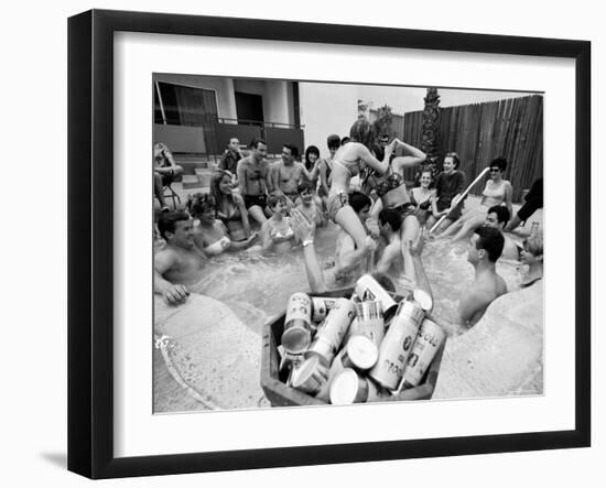 Pair of Couples "Chicken Fighting" in a Crowded Jacuzzi Pool During a Beer Fueled Party-Arthur Schatz-Framed Photographic Print