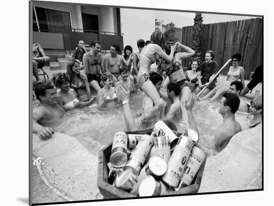 Pair of Couples "Chicken Fighting" in a Crowded Jacuzzi Pool During a Beer Fueled Party-Arthur Schatz-Mounted Photographic Print