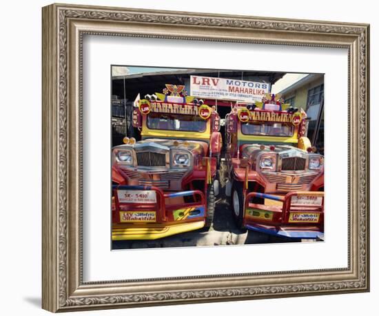 Pair of Customised Jeepney Trucks, Bacolod City, Philippines, Southeast Asia-Robert Francis-Framed Photographic Print