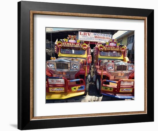 Pair of Customised Jeepney Trucks, Bacolod City, Philippines, Southeast Asia-Robert Francis-Framed Photographic Print