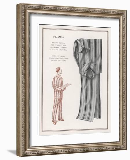 Pair of Elegant Striped Pyjamas and a Man Shown Modelling Them-null-Framed Photographic Print