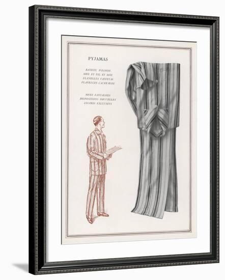 Pair of Elegant Striped Pyjamas and a Man Shown Modelling Them-null-Framed Photographic Print