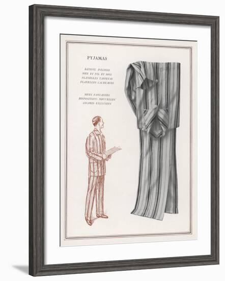 Pair of Elegant Striped Pyjamas and a Man Shown Modelling Them-null-Framed Photographic Print