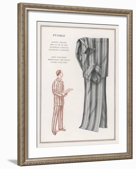 Pair of Elegant Striped Pyjamas and a Man Shown Modelling Them-null-Framed Photographic Print