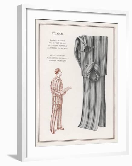 Pair of Elegant Striped Pyjamas and a Man Shown Modelling Them-null-Framed Photographic Print