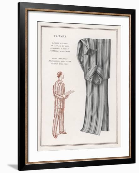 Pair of Elegant Striped Pyjamas and a Man Shown Modelling Them-null-Framed Photographic Print