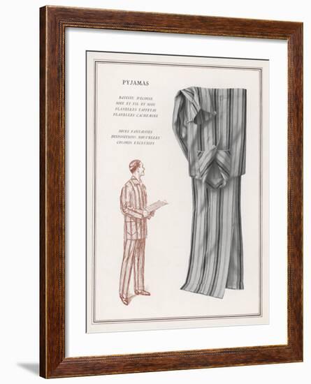 Pair of Elegant Striped Pyjamas and a Man Shown Modelling Them--Framed Photographic Print