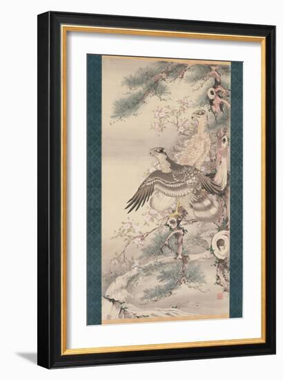 Pair of Hawks with Branch and Blossoms-Soga Shohaku-Framed Giclee Print