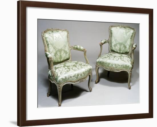 Pair of Louis XV Style Carved Wood and Lacquer Armchairs, One Stamped Reuze and Other L Cresson-null-Framed Giclee Print