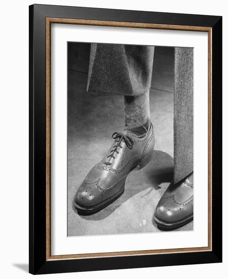 Pair of Men's Shoes, Illustrating One of the Shortages of Goods Because of the War-Nina Leen-Framed Photographic Print