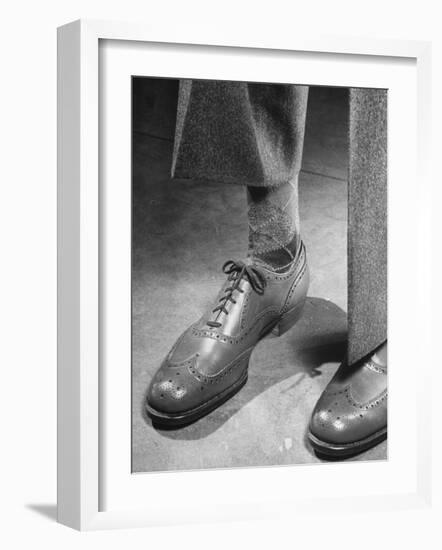 Pair of Men's Shoes, Illustrating One of the Shortages of Goods Because of the War-Nina Leen-Framed Photographic Print