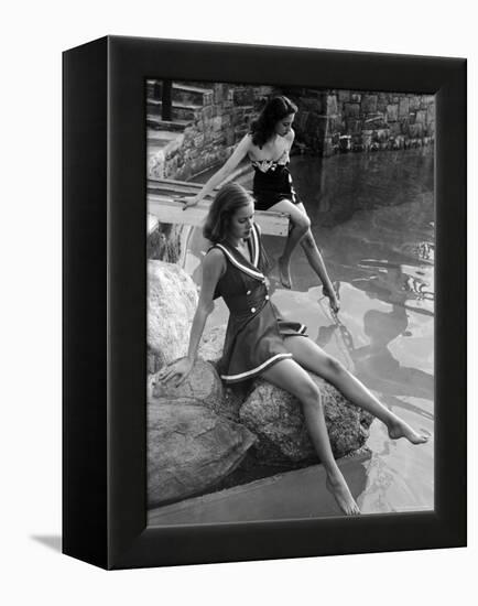 Pair of Models Showing Off New Bathing Suits on the Banks of the River-Nina Leen-Framed Premier Image Canvas