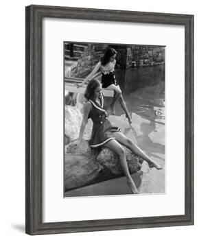 Pair of Models Showing Off New Bathing Suits on the Banks of the River-Nina Leen-Framed Photographic Print