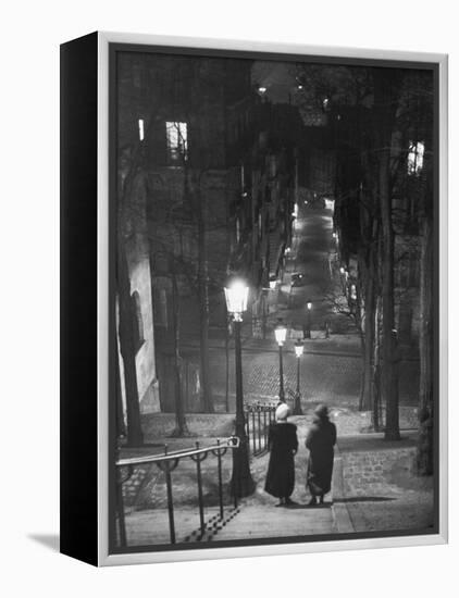 Pair of Prostitutes Descending Stairs after Dark in Montmartre-Alfred Eisenstaedt-Framed Premier Image Canvas