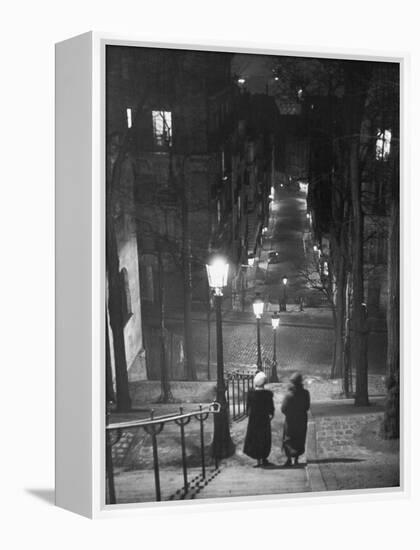Pair of Prostitutes Descending Stairs after Dark in Montmartre-Alfred Eisenstaedt-Framed Premier Image Canvas