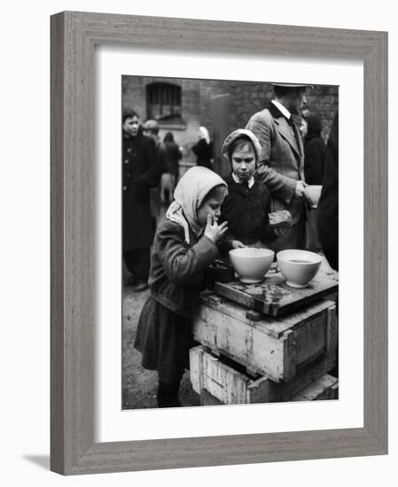 Pair of Russian Children Having a Meal of Molasses Bread and Coffee in a Displaced Persons Camp-null-Framed Photographic Print