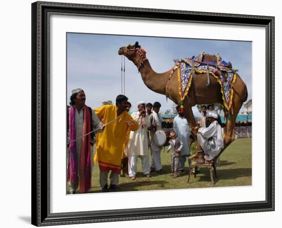 Pakistan Folk Dancers Perform; Owner Sits with His Camel, Annual Festival Horse and Cattle Show-null-Framed Photographic Print