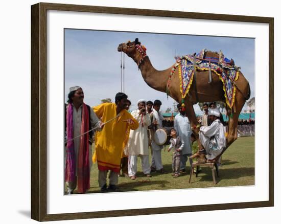 Pakistan Folk Dancers Perform; Owner Sits with His Camel, Annual Festival Horse and Cattle Show-null-Framed Photographic Print