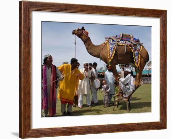 Pakistan Folk Dancers Perform; Owner Sits with His Camel, Annual Festival Horse and Cattle Show-null-Framed Photographic Print