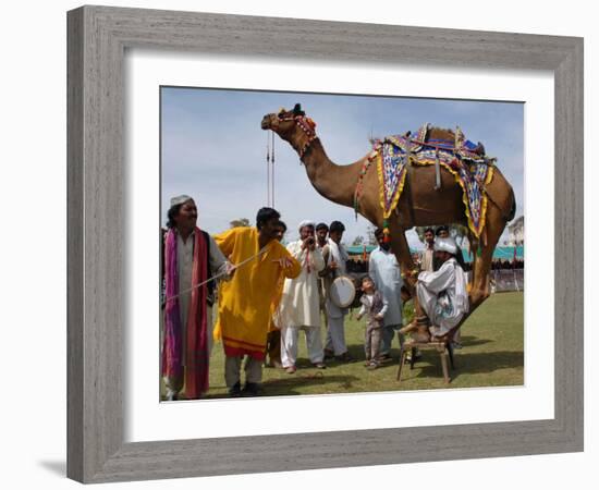 Pakistan Folk Dancers Perform; Owner Sits with His Camel, Annual Festival Horse and Cattle Show-null-Framed Photographic Print