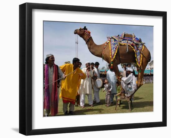 Pakistan Folk Dancers Perform; Owner Sits with His Camel, Annual Festival Horse and Cattle Show-null-Framed Photographic Print