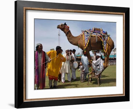 Pakistan Folk Dancers Perform; Owner Sits with His Camel, Annual Festival Horse and Cattle Show-null-Framed Photographic Print