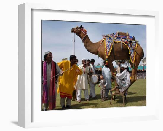 Pakistan Folk Dancers Perform; Owner Sits with His Camel, Annual Festival Horse and Cattle Show-null-Framed Photographic Print