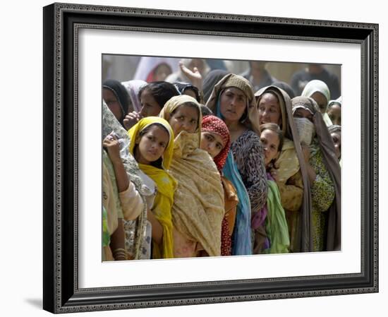 Pakistani Women Queue Up to Get Subsidized Sacks of Flour for the Holy Month of Ramadan-null-Framed Photographic Print