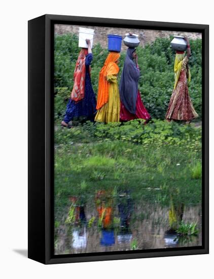 Pakistani Women Walking Home after Collecting Fresh Water on the Outskirts of Islamabad-null-Framed Premier Image Canvas